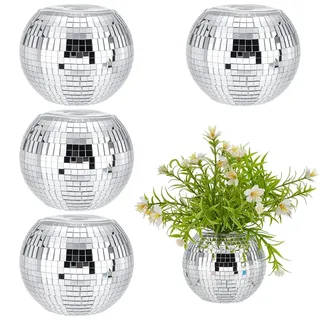 UNICRAFTALE 4 STK Disco Kugel Vase 102x82mm Glas Spiegel Disco Kugel Pflanzgefäß Discobälle Kerzenhalter Silber Tischdekoration Discobälle Deko Für Schlafzimmer Wohnzimmer Esstisch Hochzeit Party