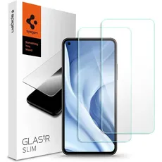 Spigen Gehärtetes Glas Spigen GLAS. tR Slim Xiaomi Mi 11 Lite LTE/5G [PACK VON 2] (2 Stück, Xiaomi Mi 11 Lite), Smartphone Schutzfolie