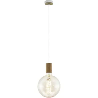 EGLO Hängelampe Tavistock, Pendelleuchte Esstisch, Stahl, Holz in creme, eiche, E27 Fassung