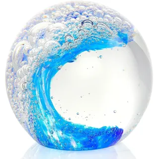 Eachave Briefbeschwerer Glaskugel, Handgefertigte Glasfiguren Kugel Ozeanwellen, Wohnkultur Sammelobjekt, Aquarium Dekor, Büro Dekor für Ozeanliebhaber (Blau)