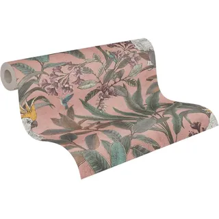 A.S. Création PintWalls II Vliestapete mit Dschungelmotiv und Papageien 0,53 x 10,05 m – Rosa, Grün, Violett – Tapete mit Urwaldmotiv Made in Germany - 397481