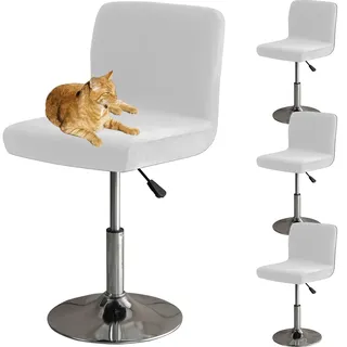 HOMECOVER Barhocker Bezüge Mit Rückenlehne, Stretch Samt Stoff Barhocker Stuhlbezüge Abnehmbar Niedriger Rücken Schwenkbare Stuhlbezug-Weiß-4er Set