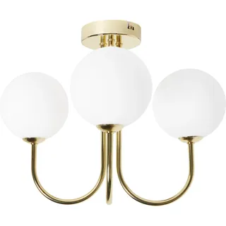 BELIANI Deckenleuchte Weiß u. Gold aus Glas Rund 3 Kugel Schirme 3-Flammig Glamourös Eleganter Stil Modernes Design für Wohnzimmer Schlafzimmer Flur - Gold, Weiß