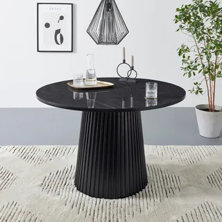 Esstisch OTTO HOME "Roos, TOPSELLER, OTTOs Choice", schwarz, B:120cm H:76cm T:120cm, MDF;Massive Esche;Metall;Keramik, Tische, Esstisch, Esstisch mit hochwertige Keramikoberfläche, massiver Holzfuß aus Esche
