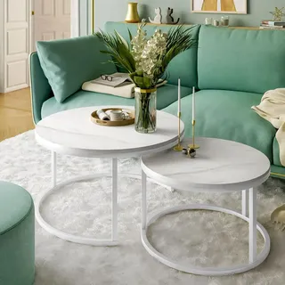 Runder Couchtisch CIRI 2in1 LEVANTO 80 cm und 60 cm Weiß / marmor levanto - Weiß