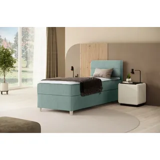 Stivoll Boxspringbett DONNA MINI - Bett mit Federkernmatratze Bett 90x200cm mit Topper Einzelbett - Mint (soro 34) - Grün