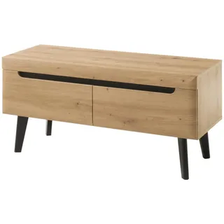 Furn.Design TV-Lowboard Eiche Artisan und schwarz 107 x 50 cm, TV Unterschrank mit Vollauszug , Eichefarben, Schwarz , Holzwerkstoff , Nachbildung,Eiche , Holz Optik , 2 Schubladen , rund , 107x50x40 cm , Wohnzimmer, TV Möbel, Lowboards, Lowboards stehend