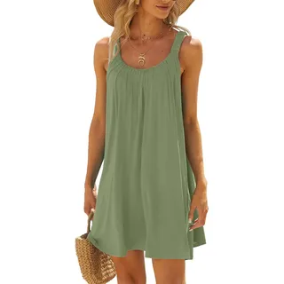 Kurz Sommerkleid Damen Urlaub Mini Strandkleid Sexy Ärmellos Trägerkleid Rundhals Tankkleid Boho Kleider Partykleid mit Blumendruck Hawaii Dress Skaterkleid Freizeitkleid Beachwear für Frauen