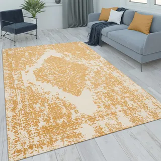 Paco Home Teppich »Mariba 200« rechteckig 13 mm Höhe Kurzflor, meliert, Orient-Optik, Hoch-Tief Effekt, Wohnzimmer, gelb