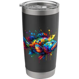 Splash Art Zackenbarsch Fische Angler Doppelwandiger Edelstahl-Thermobecher