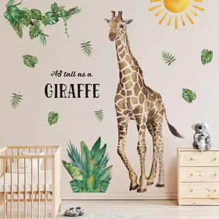 WandSticker4U®- Wandtattoo Dschungel Tiere GIRAFFE XXL (100x137 cm) I Wandsticker Kinderzimmer Safari Tiere Tropische Blätter I Wandaufkleber Babyzimmer Kinderzimmer Deko Junge Mädchen GROß