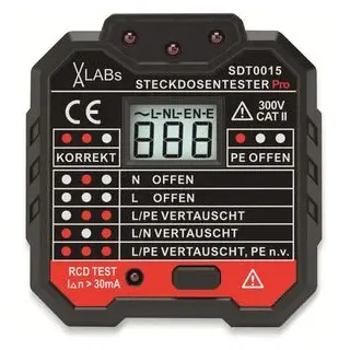 VA LABS Steckdosentester mit RCD-Prüfung und LCD