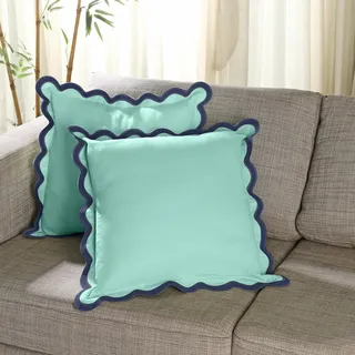 Folkulture Deko-Kissenbezüge mit Bogenkante aus Baumwolle, niedliche Outdoor-Kissen, Boho-Stil, für Couchkissen, Wohnzimmer, Blau, ca. 45 x 45 cm, 2 Stück