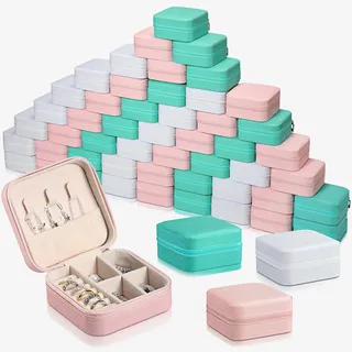Batiyeer 50 Stück kleine Schmuck-Reiseetui, groß, tragbar, Mini-Schmuckbox, Organizer, Brautjungferantrag, Geschenkboxen, Leder-Ohrring-Display-Halter für Frauen, Mädchen, Halsketten, Geschenkzubehör