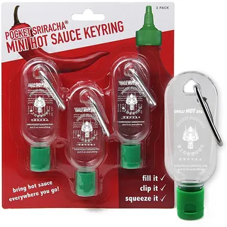 Mini Sriracha Taschen Flasche - Hot Chili Sauce Schlüsselanhänger - Deine Heiße Soße Für Unterwegs - 3 PACK (ohne Inhalt) – 35 ML Kapazität - Für Reisen Wandern Ausflug Camping Feier Party Büro