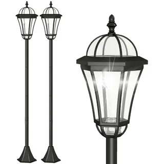 Outsunny Solar Gartenlaterne 2er Set LED Laterne Gartenleuchte 6 Stdn. ABS H129cm , Schwarz , Kunststoff , LED integrated , 18.5x129x18.5 cm , Lampen & Leuchten, Außenbeleuchtung, Außenleuchten