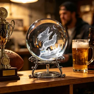 vskikris 6 cm 3D-Laser-Kristallfigur Heulender Wolf Kristallkugel Briefbeschwerer mit Standfuß – 3D-Gravur Kristall Wolf Geschenk Heimdekoration
