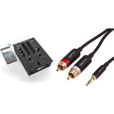 Reloop RMX-10 BT 2-Kanal Bluetooth DJ-Mixer mit eingebauter Bluetooth-Konnektivität, schwarz & Amazon Basics PBH-19822 Cinch-Audiokabel, 3,5-mm-Klinkenstecker auf 2 x Cinch-Stecker, 2,44 m