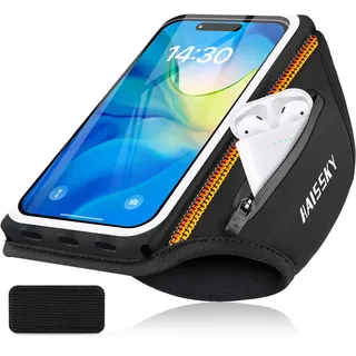CITAMAMA Sportarmband mit Kopfhörer Tasche für Handys bis 6,9 Zoll | Handytasche Joggen Sport mit Fallschutzschnalle, Reflektierendem Rahmen, Touchscreen, Rutschfestes, für Laufen Fitness