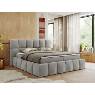 MKS Meble Boxspringbett, Doppelbett NIRA mit dekorativem Kopfteil, Multipocket-Matratze und Topper, Polsterbett mit Bettkästen - 120 x 200 cm - H3... - Grau