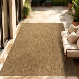 In- & Outdoor Teppich Flachgewebe einfarbig modern wetterfest für Terrasse Küche Grösse 240x340 cm - Braun