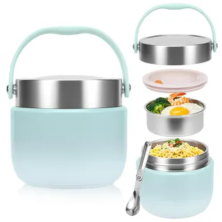HOMIKLSA Thermobehälter für Essen 1200 ml,Thermoschüssel mit Deckel,Warmhaltebehälter Speisegefäß für Essen,Thermo lunchbox Essen Auslaufsicher mit Löffel, Erwachsene für von Suppen,Brei(Blau)