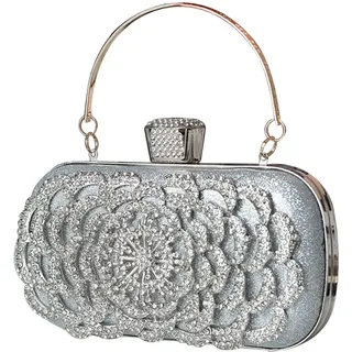 CORIOS Damen Clutch Strass Abendtasche Glitzer Diamant Handtasche Abnehmbarer Kette Tasche Elegante Schultertasche Kleine Umhängetasche für Hochzeit Party Abschlussball Silber