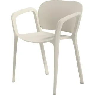 Fortuna Lai Gartenstuhl 4er Set wetterfest Gartenstühle aus Kunststoff Stapelstuhl mit Armlehne Rückenlehne bis 120 kg belastbar - Weiß