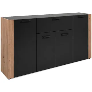 Mid.you Sideboard , Anthrazit, Eiche Artisan , Kunststoff , 3 Fächer , 1 Schublade(n) Schubladen , 162x85x34.5 cm , Kleinmöbel, Kommoden, Sideboards