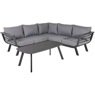Gardenson Loungegarnitur , Grau, Dunkelgrau , Metall, Kunststoff, Textil , 3-teilig , Füllung: Polyester , L-Form , UV-beständig, wetterfest, platzsparend verstaubar, geeignet für Balkon , Gartenmöbel, Loungemöbel, Loungegarnituren