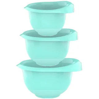 Engelland - 3er Set Backschüsseln mit Griff, Rührschüsseln, Salatschüsseln, robust, BPA-frei, stapelbar, rutschfeste Silikonfüße, Einhandausguss, Kunststoff, Farbe: Türkis