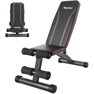 PASYOU Hantelbank Klappbar 10-Fach Verstellbar 90° Grad vertikal Multifunktions Trainingsbank für Ganzkörper-workout Bauchtrainer Schrägbank