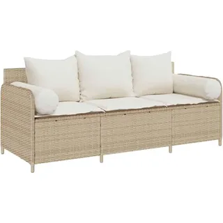 vidaXL Gartensofa mit Kissen 3-Sitzer Beige Poly Rattan - Beige
