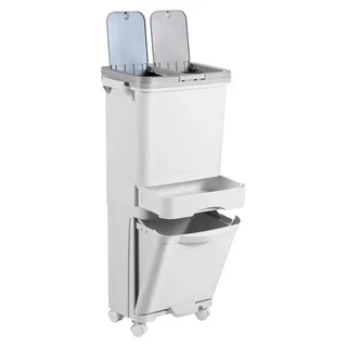 Aopunly Mülleimer Trennsystem 4 Fächer Recycler Lagerschrank 42 Liter inkl. Pedal - Weiß