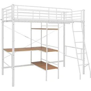 vidaXL Etagenbett mit Tischrahmen Weiß Metall 90x200 cm - Braun, Weiß