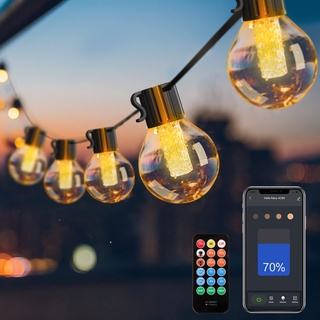 Lichterkette Außen Dimmbar App Steuerung, Smart Outdoor Lichterkette 15M 25 G40 LED Glühbirnen IP55 Wasserdicht Wetterfest Bruchsicher Aussen Innen Lichter für Balkon Garten Terrasse Hochzeit Party