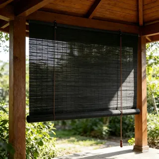 50x60cm Schwarz Bambusrollo 60% Blackout Sonnenschutz Sichtschutz Bambus Raffrollo Mit Lifter Outdoor Rollo Wetterfest Anti-UV Blackout Jalousie für Garten Terrasse Balkon Dekoration