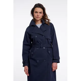 Trenchcoat RINO & PELLE "ERA", Damen, Gr. 34, blau (schwarz navy), Web, Obermaterial: 100% Polyester. Futter: 100% Polyester, unifarben, körpernah kniebedeckend, V-Ausschnitt, abgerundeter Saum, Mäntel Trenchcoat, mit doppelter Knopfleiste und Gürtel