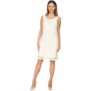 Bellivalini Damen Kleid Knielang Spitzenkleid festlich Sommerkleid ohne Ärmel Rose Muster Rundhals BLV50-260 (Ecru, S)