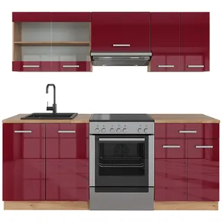 Vicco Küchenzeile R-Line 200 cm Bordeaux Hochglanz