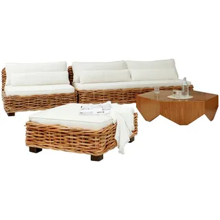 Livetastic Sitzgarnitur , Naturfarben , Holz , 4-teilig , Teakholz,Mahagoni, Rattan , Hartholz , Füllung: Schaumstoff , Wohnzimmer, Sofas & Couches, Sitzgarnituren