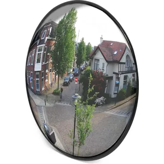 Wiltec Sicherheitsspiegel 30 cm konvex Schwarz, runder Überwachungsspiegel mit 130° Sichtfeld, Konvexspiegel für Innenbereiche