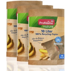 Profissimo Bio Kompost Beutel 10 Liter/ 3er Pack (3 x 10 Stück) - Kompostierbar und Umweltfreundlich aus 100% Altpapier