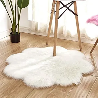 YDFYX Lammfell Schaffell Teppich Kunstfell Dekofell in Super weich Lammfellimitat Teppich Longhair Fell Optik Nachahmung Wolle Bettvorleger Sofa Matte (B-Weiß, 90 x 90cm)