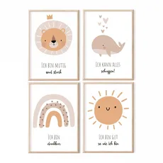 MeinBaby123® I Affirmationsbilder | 4er Set DIN A4 Poster Set | Bilder Kinderzimmer | Kinderzimmer Poster | Deko Bilder Kinderzimmer | Babyzimmer | Wandposter Premium (Affirmations Set V6)