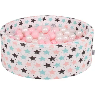 KiddyMoon Rund Bällebad Bällepool 90X30cm/200 Bälle ∅ 7Cm Sterne-Muster Ballgruben Für Babys Spielbad Kleinkinder, Hergestellt In Der EU, Ecru: Rose/Perle/Transparent