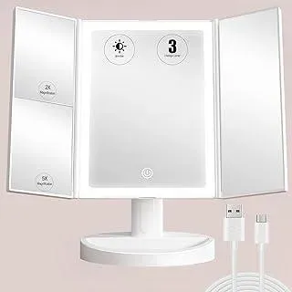 S'bagno LED Kosmetikspiegel mit Beleuchtung, Wiederaufladbarer Schminkspiegel, 3 Farbmodi & Dimmbare Helligkeit, 360° Drehbar, Tischspiegel für Makeup & Gesichtspflege, Geschenkidee für Frauen
