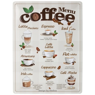 DODINO 30x40cm blechschilder COFFEE MENU, Dekoratives Wohnaccessoire, Deko Vintage Küche Coffee Fans Geschenkidee