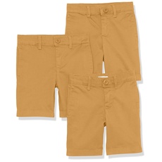 Amazon Essentials Jungen Gewebte Uniform-Shorts mit Flacher Vorderseite (knitterfrei), 3er-Pack, Dunkles Khakibraun, 7 Jahre Slim