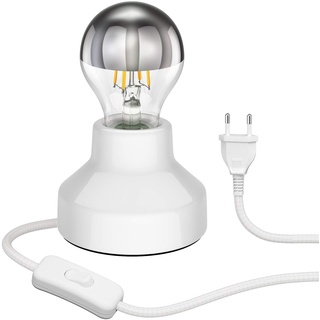 ledscom.de Porzellan Tischlampe TIX, Stecker, Schalter, weiß + E27 LED Lampe 486lm, Smart Home, warmweiß - kaltweiß